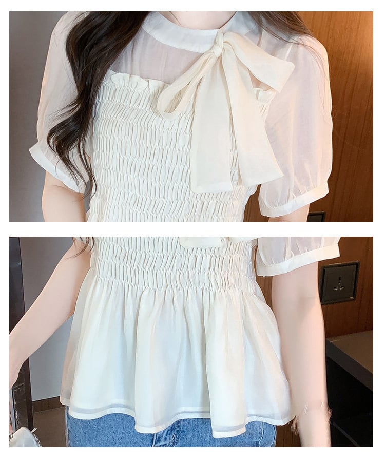 【tops】リボン付きシャツトップス　M23925