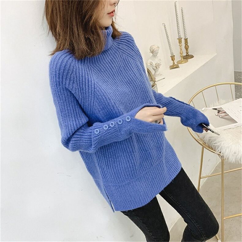 【tops】ハイネックスリットニットセーター　M18138