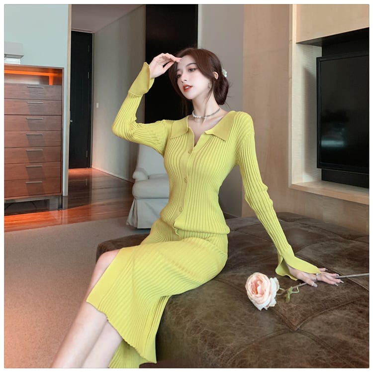 【dress】ボタンデザインニットワンピース　M28240