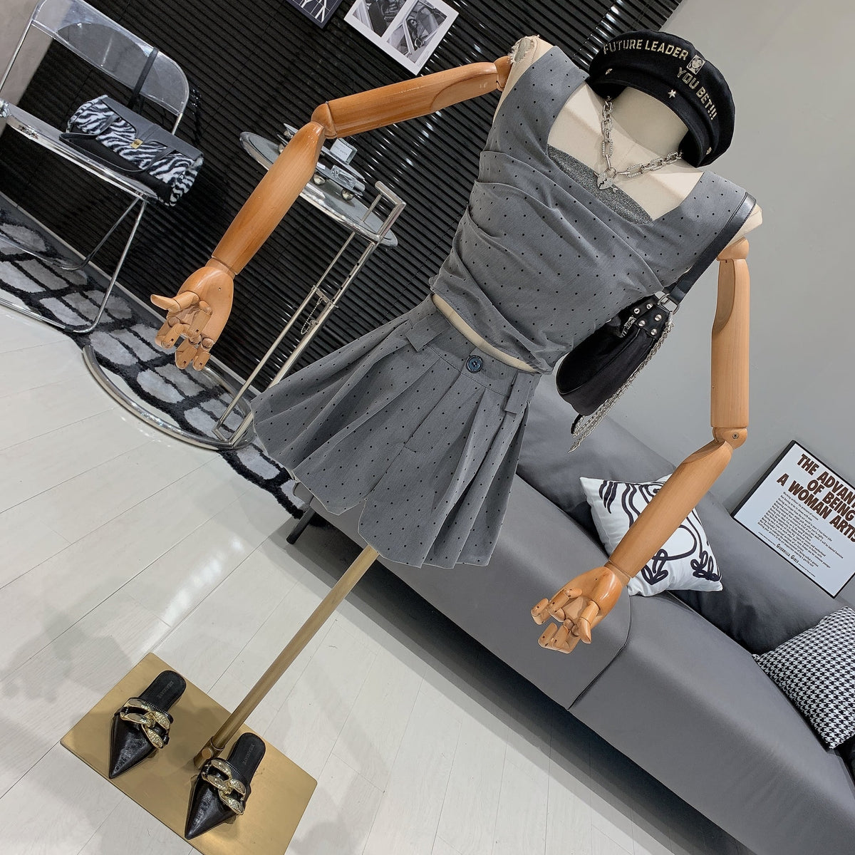 【set】ドット柄トップス×ショートパンツセット　M24780