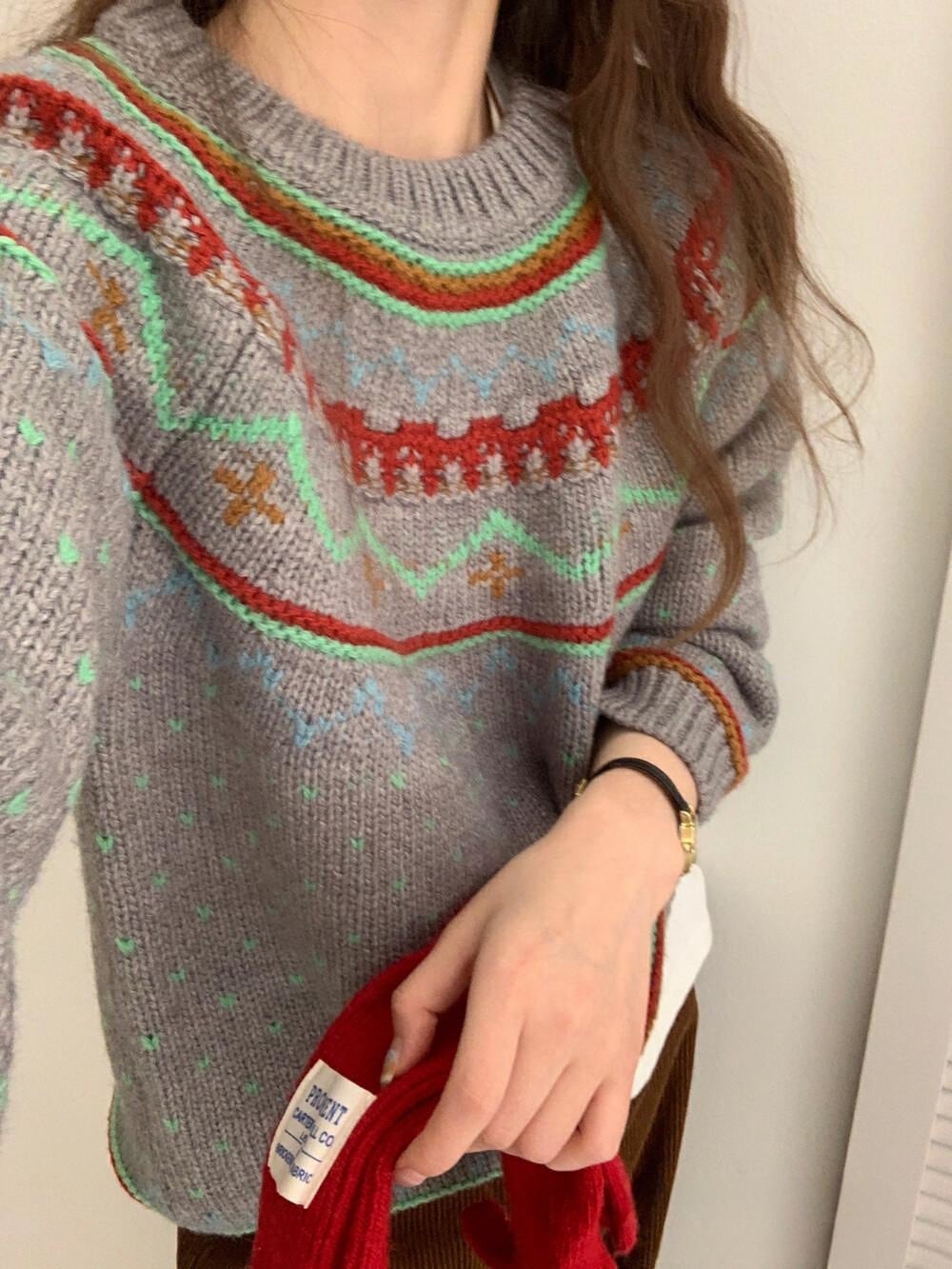 【tops】ジャカードニットセーター　M27107