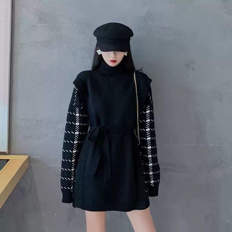 【dress】秋好感度UP!気質満点レトロチェック柄ニットワンピース G1796