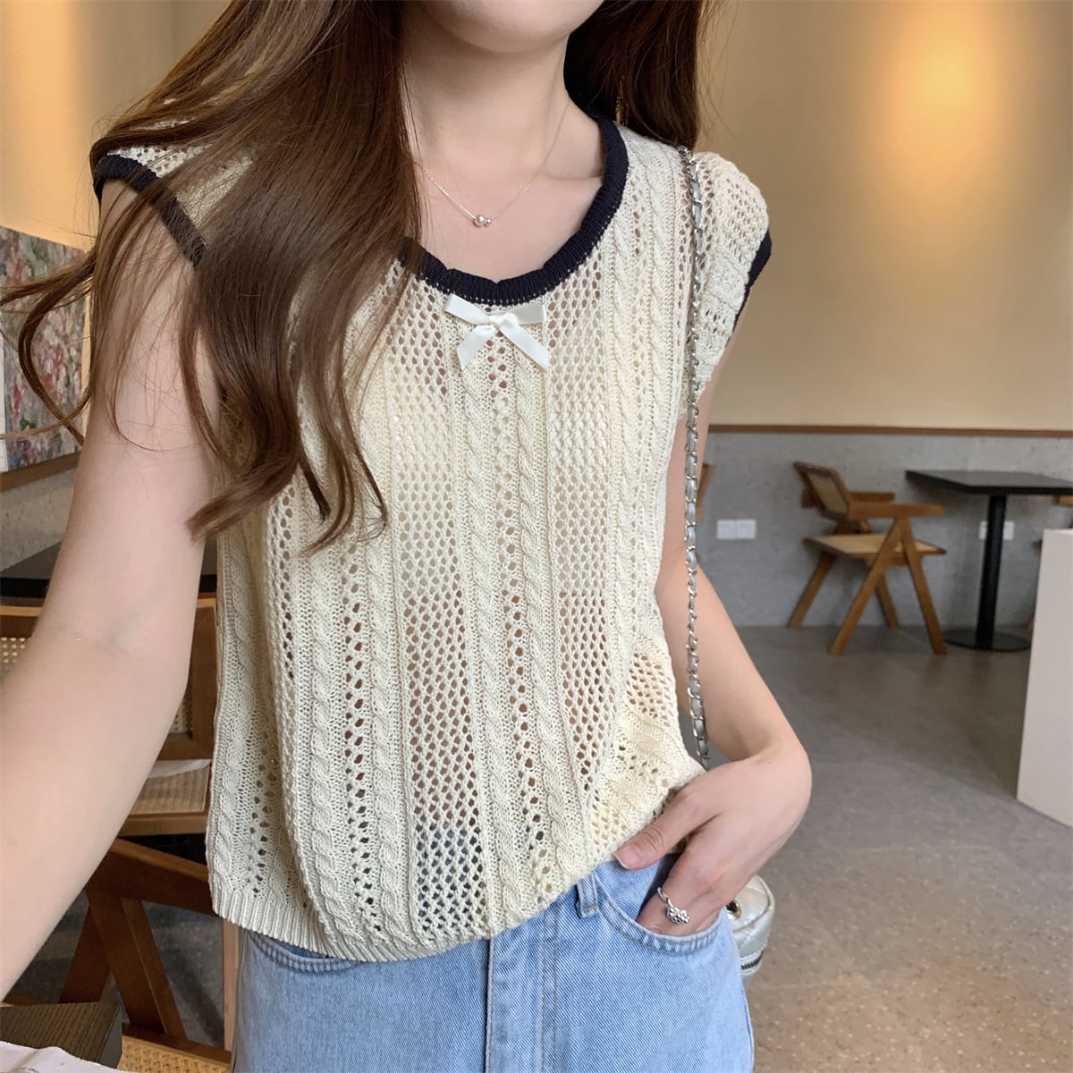【tops】カットワークニットTシャツ　M24902
