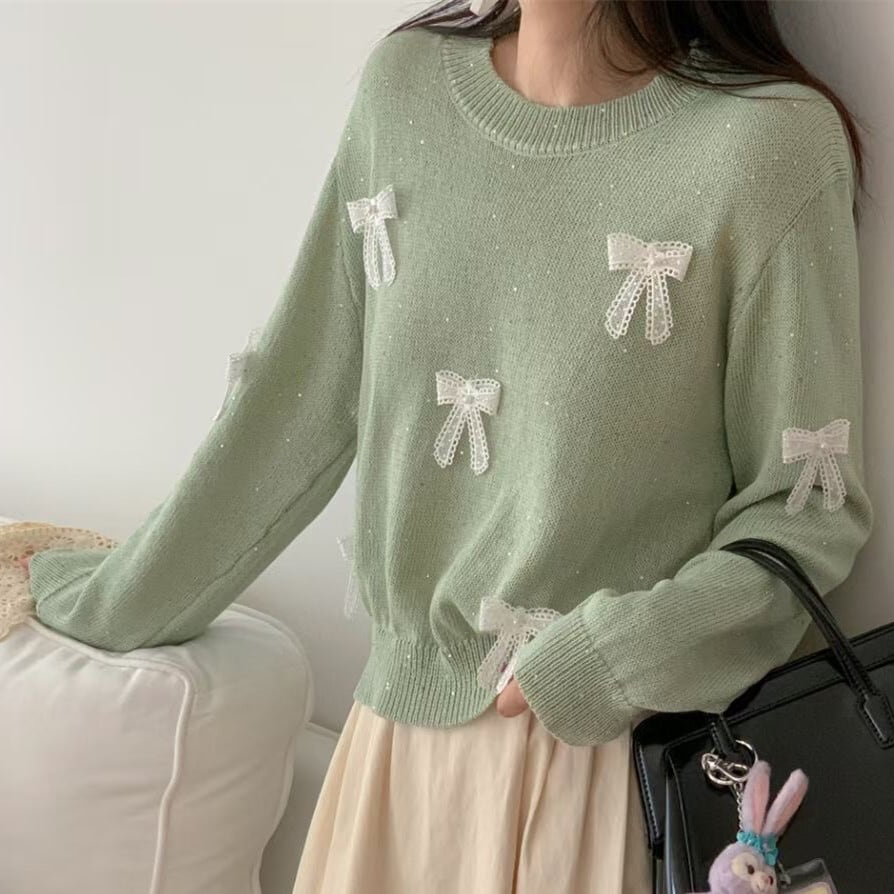 【tops】リボン付きニットセーター　M25921