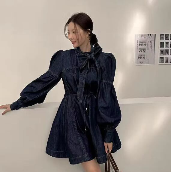 【dress】リボン付きデニムワンピース　M29769