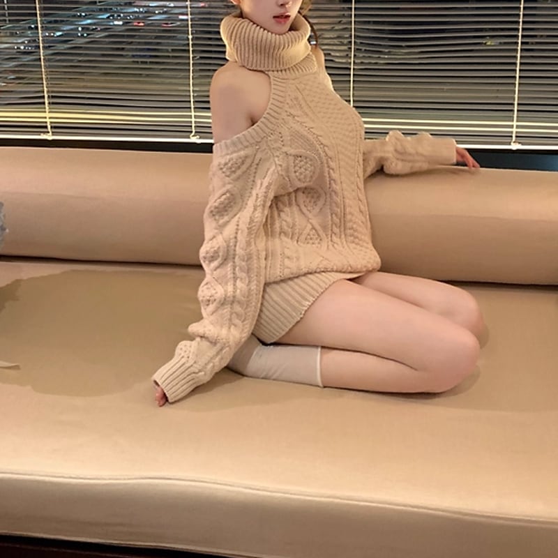 【dress】2wayハイネックホルターネックニットワンピース Q7558