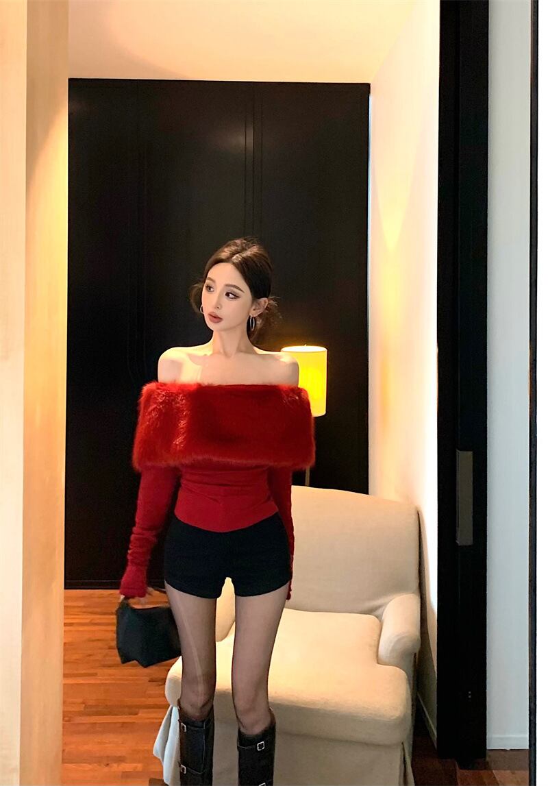 【tops】ファーオフショルダートップス　M29005