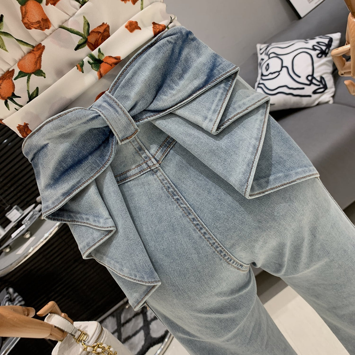 【bottoms】バックリボンフレアデニムパンツ　M30723