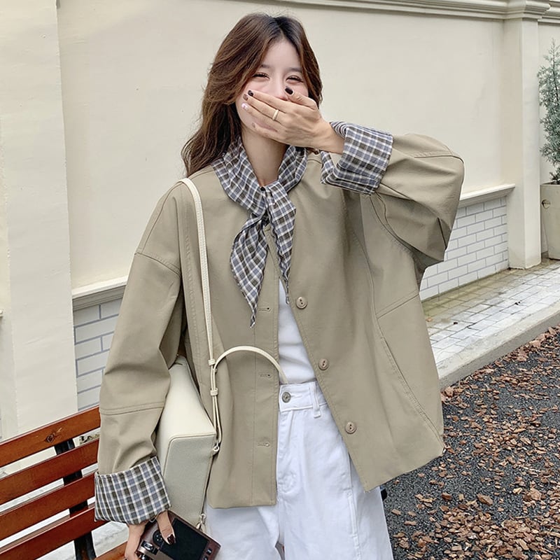 【outer】チェック柄ドッキングコート Q8224