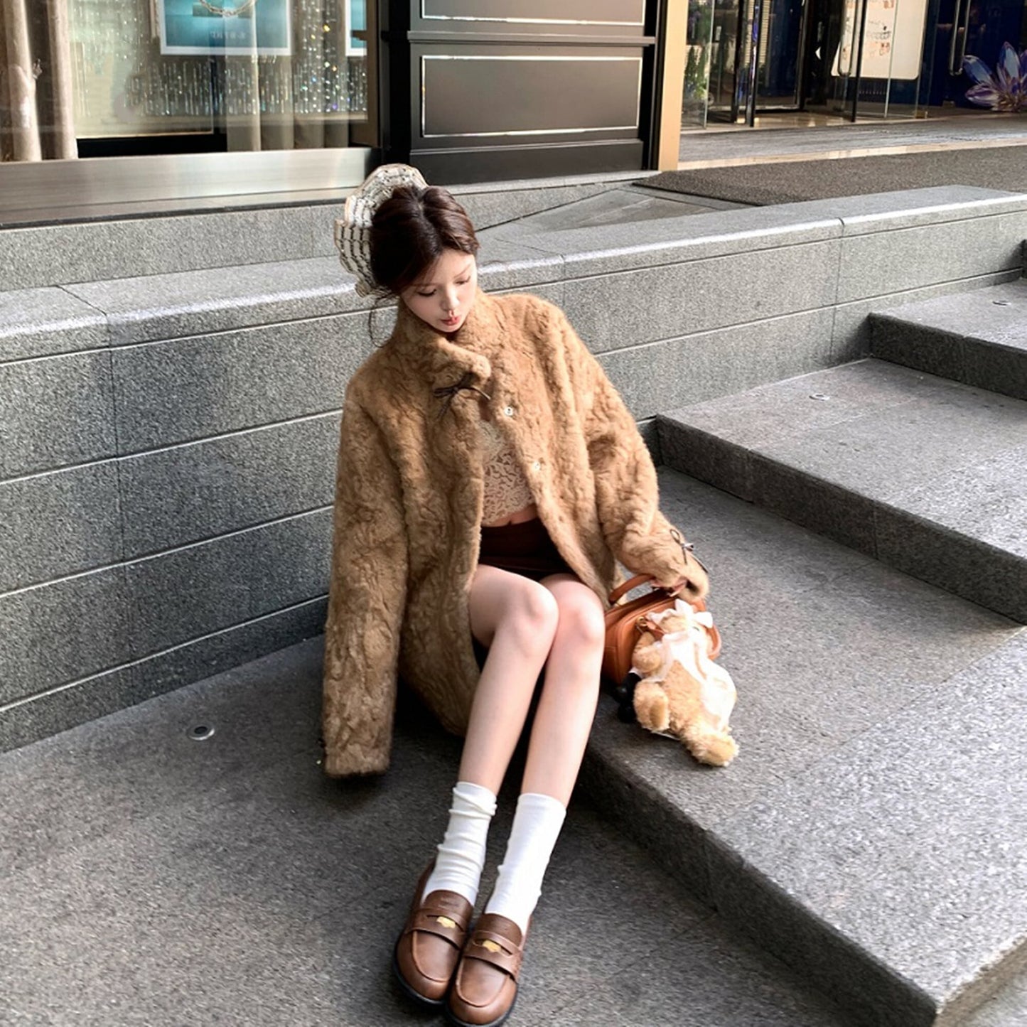 【outer】リボンボリュームファーコート N3457