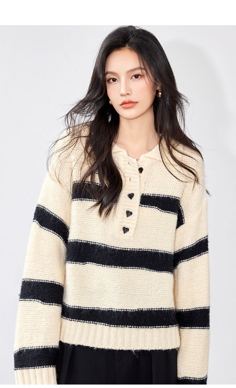 【tops】ボーダー柄ニットセーター　M18807