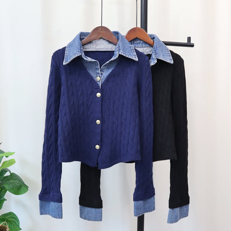 【outer】デニムドッキングニットカーディガン Q7591