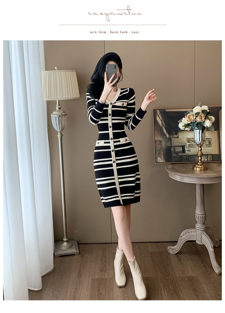 【dress】ボーダー柄ニットワンピース　M25353