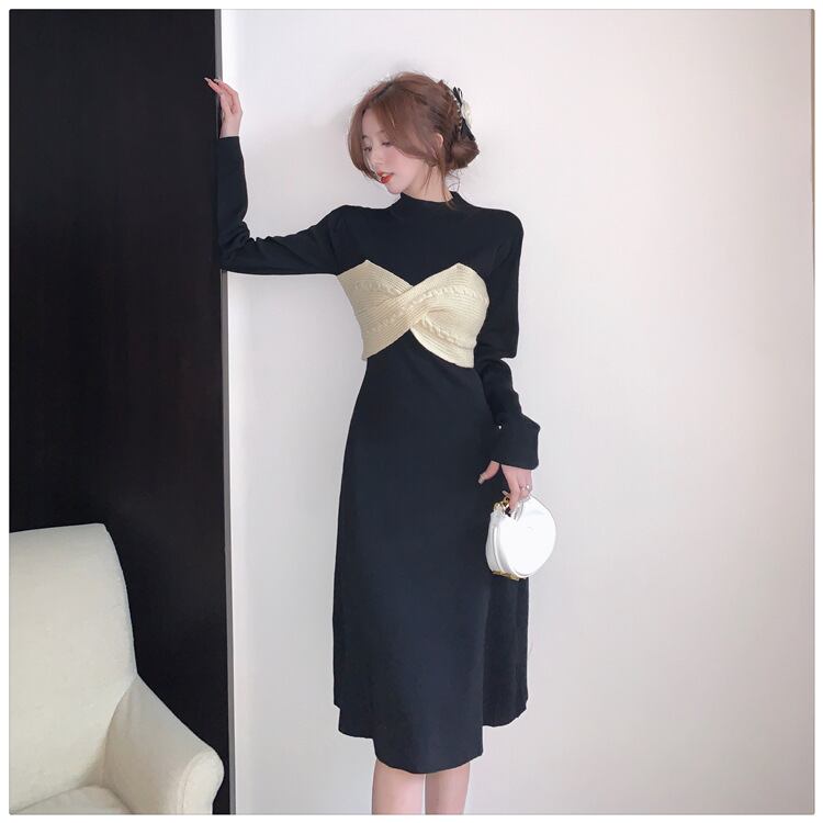 【dress】リボン切り替えニットワンピース　M28579