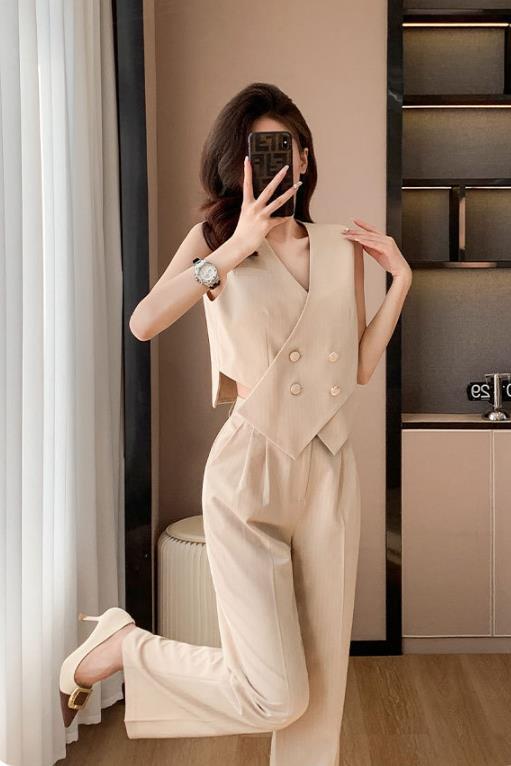 【set】タンクトップ+ガウチョパンツストライプ柄2点セットF7397