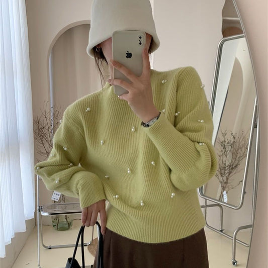 【tops】ラウンドネックビーズニットセーターG23849