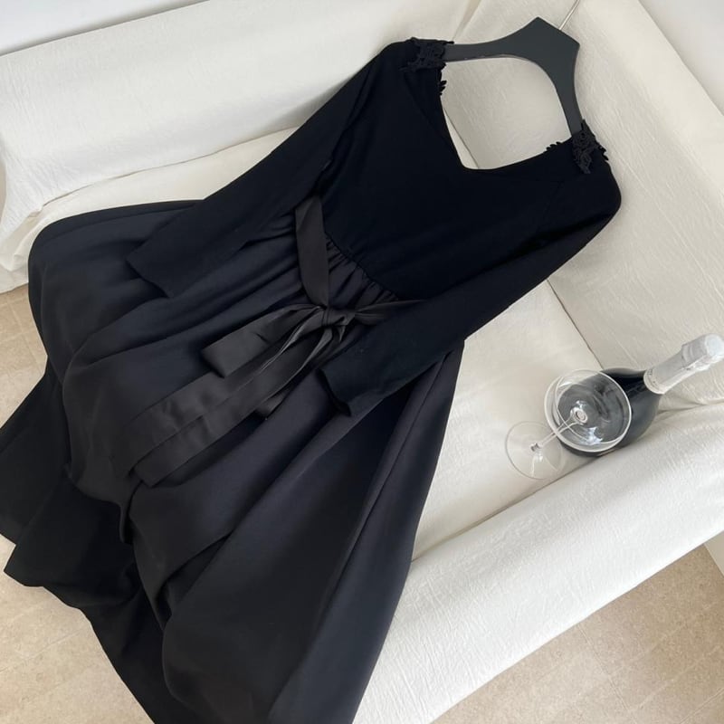 【dress】レースドッキングオフショルダーロングワンピース Q7644