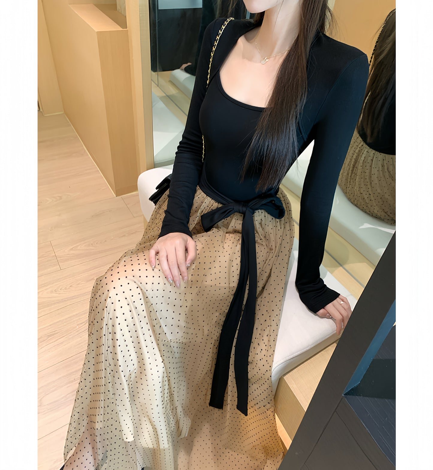 【dress】チュールドッキングロングワンピース　N3439