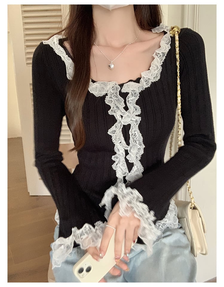 【tops】レース切り替えニットトップス　M27759