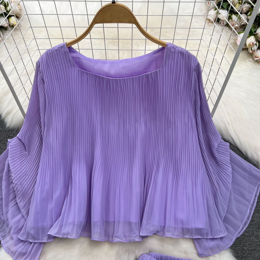 【set】シフォントップス+ガウチョパンツ２点セットG20355