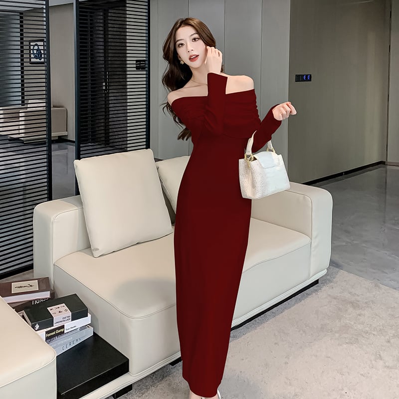 【dress】オフショルダーニットワンピース　M28026