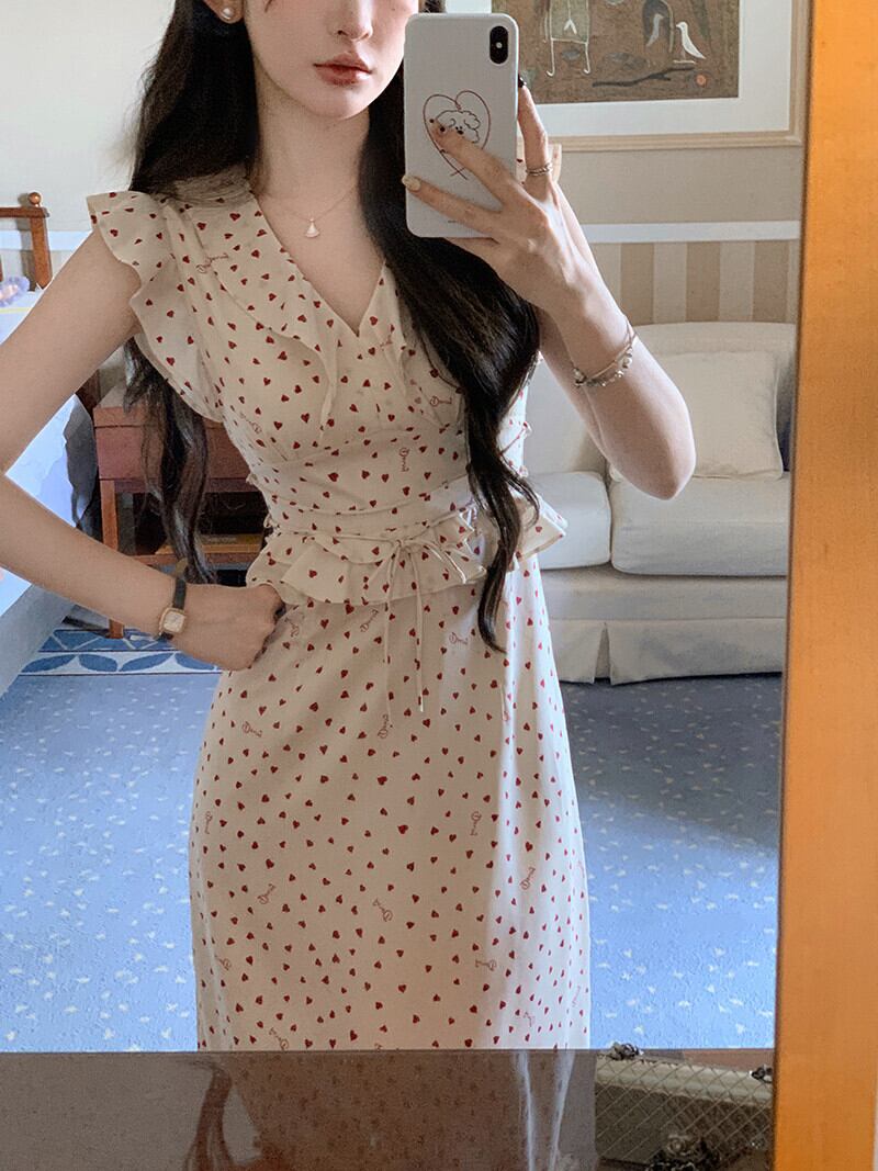 【dress】フリルハートプリントワンピース　N2980