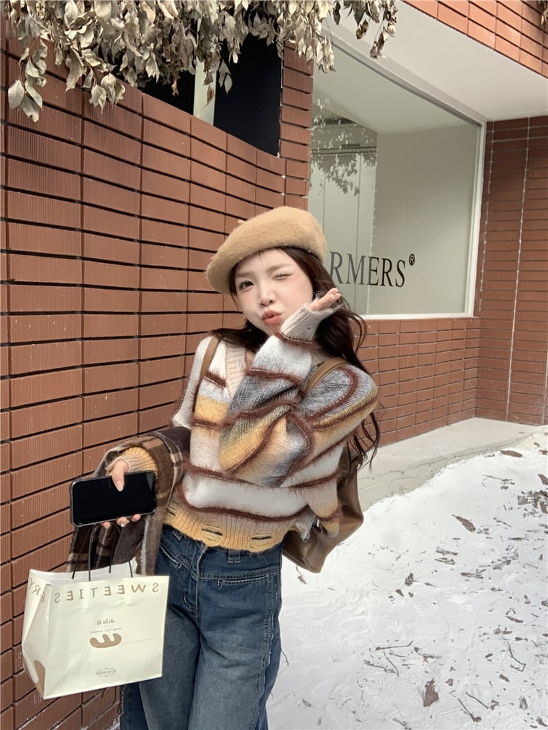 【tops】ボーダー柄ニットセーター　M25762