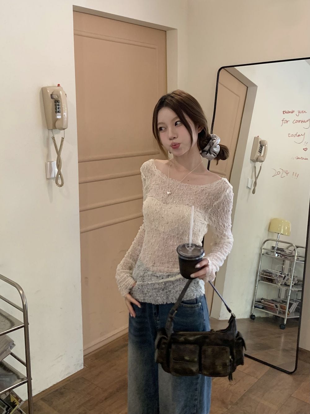 【tops】レースカットワークトップス　M25036