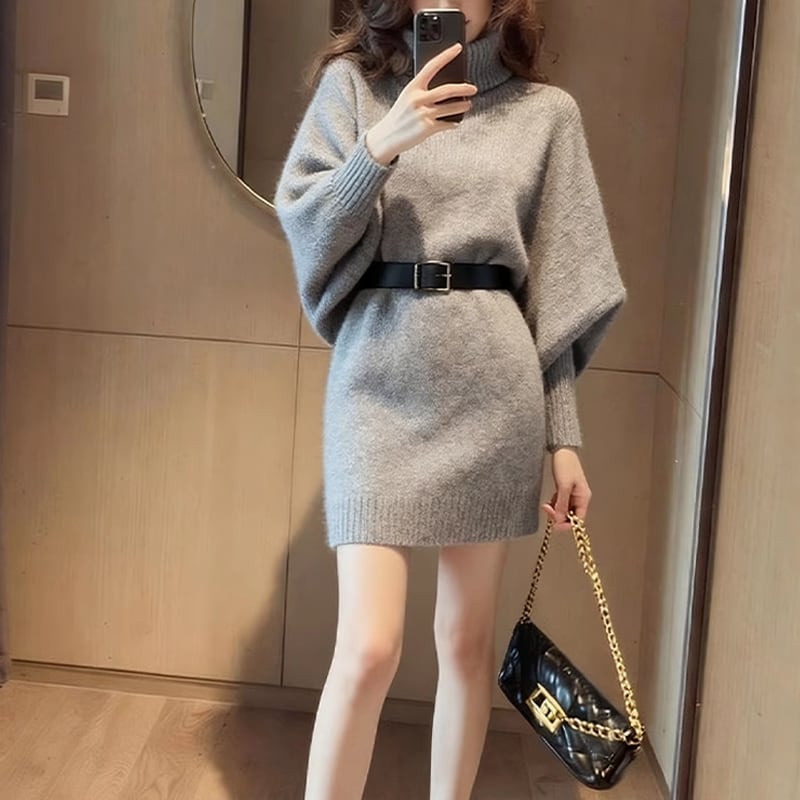 【dress】ハイネックニットワンピース Q7554