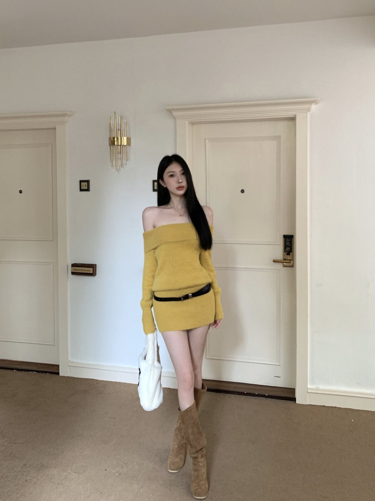 【dress】ボートネックニットワンピース　M28331