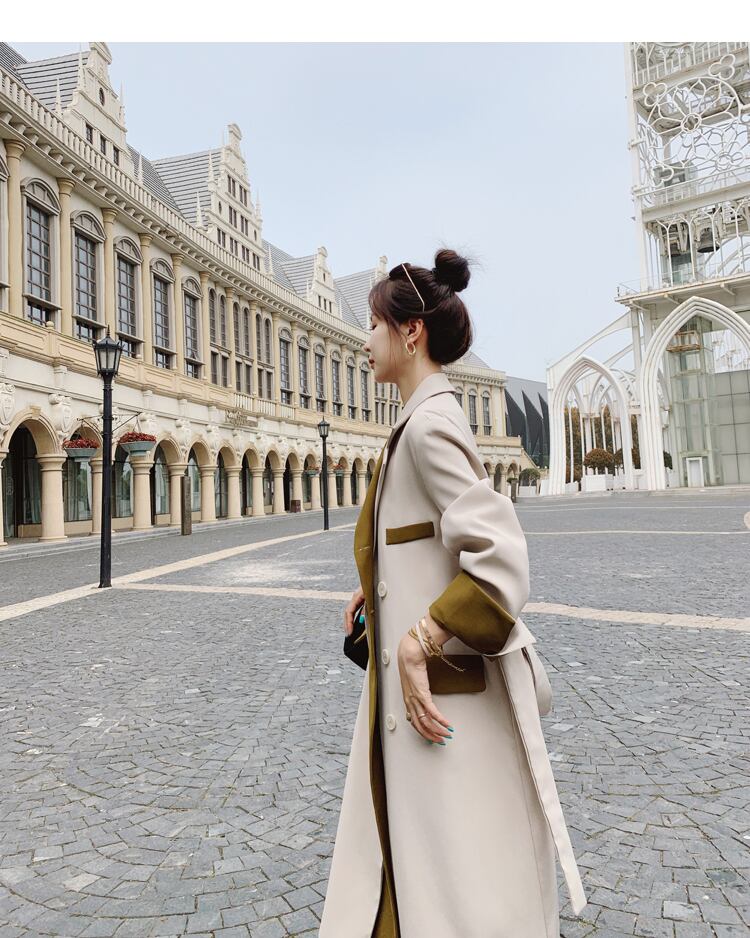 【outer】美人度アップ!ファッション魅力的上品な質感エレガントロング丈トレンチコート G2777