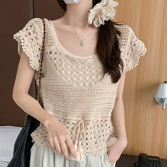 【tops】カットワークニットトップス　M24900