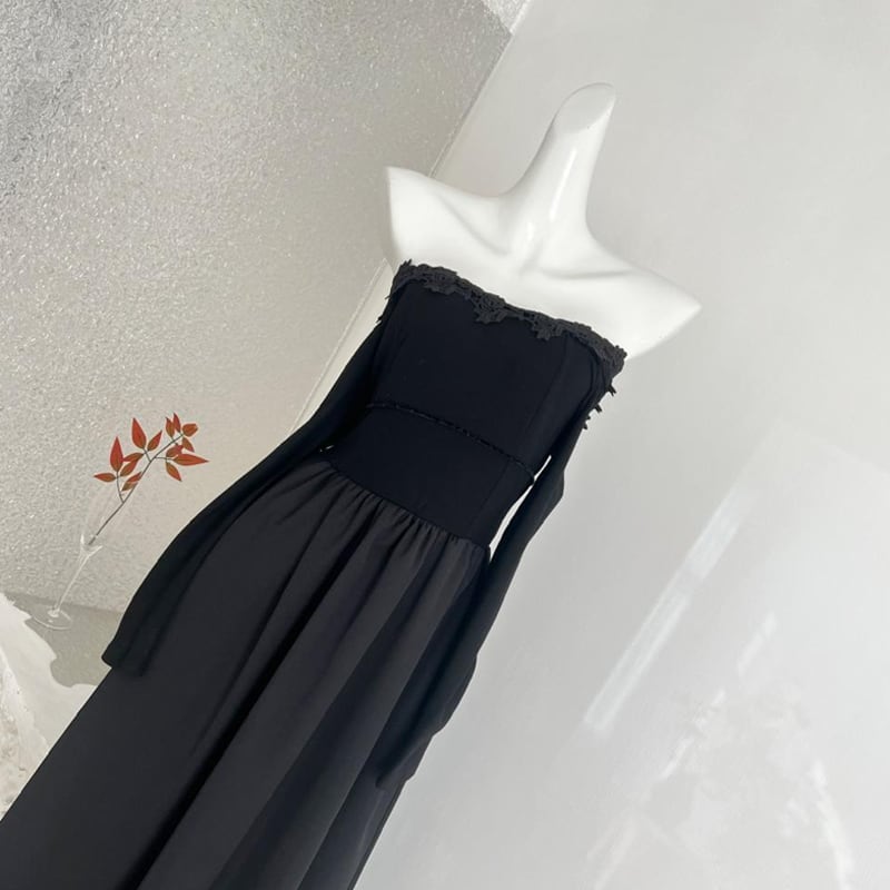 【dress】レースドッキングオフショルダーロングワンピース Q7644