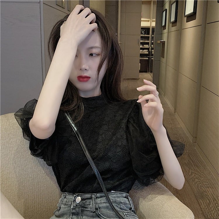 【tops】パフスリーブレースブラウスG20111