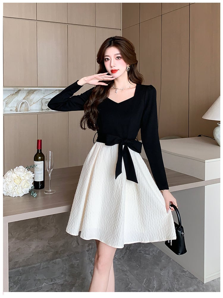 【dress】リボン付き切り替えワンピース　M29549