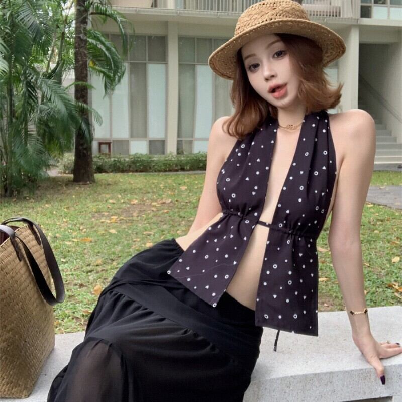 【set】ホルターネックバックレストップス×スカートセット　M30098
