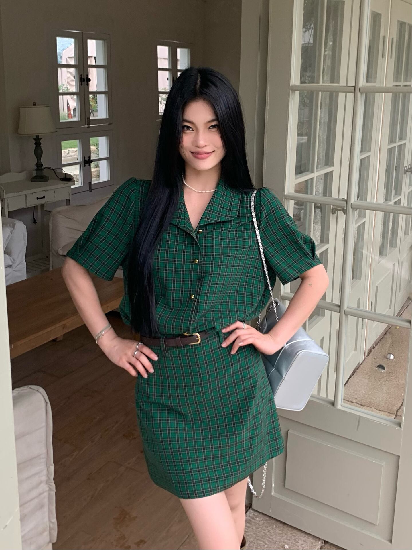 【set】チェック柄ブラウス+スカート２点セットG21572