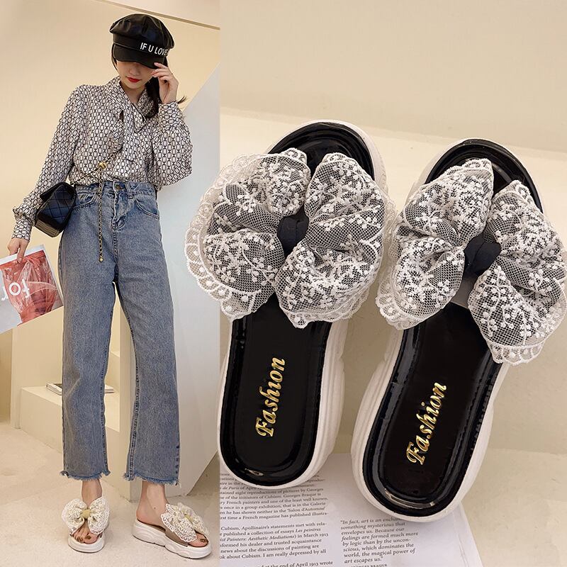 【shoes】INS風一目惚れ！履きやすい合わせやすい3色配色厚底蝶々結びサンダル