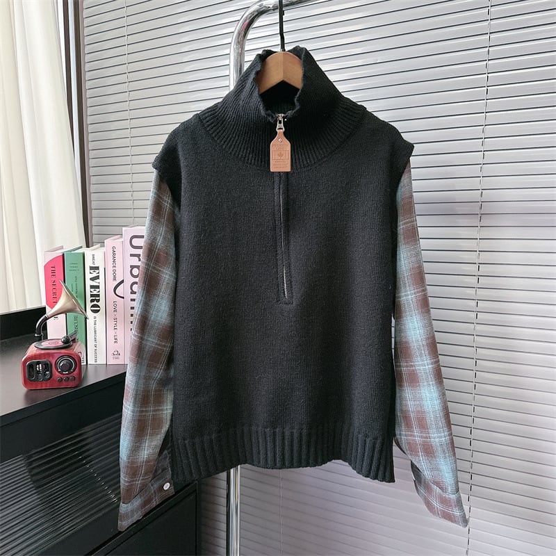 【tops】ファスナー切り替えニットセーター　M28171