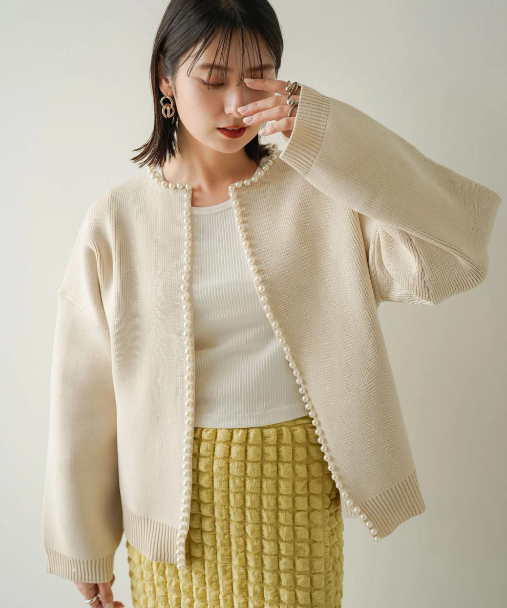 【outer】パールニットカーデ　M25572