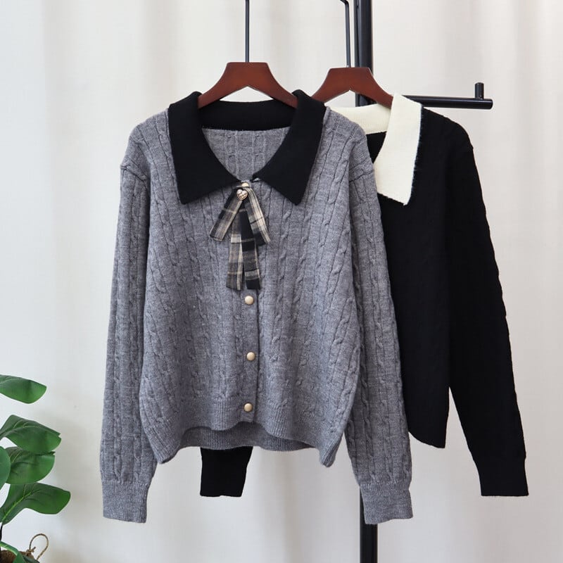【tops】折り襟ニットセーター　M28584