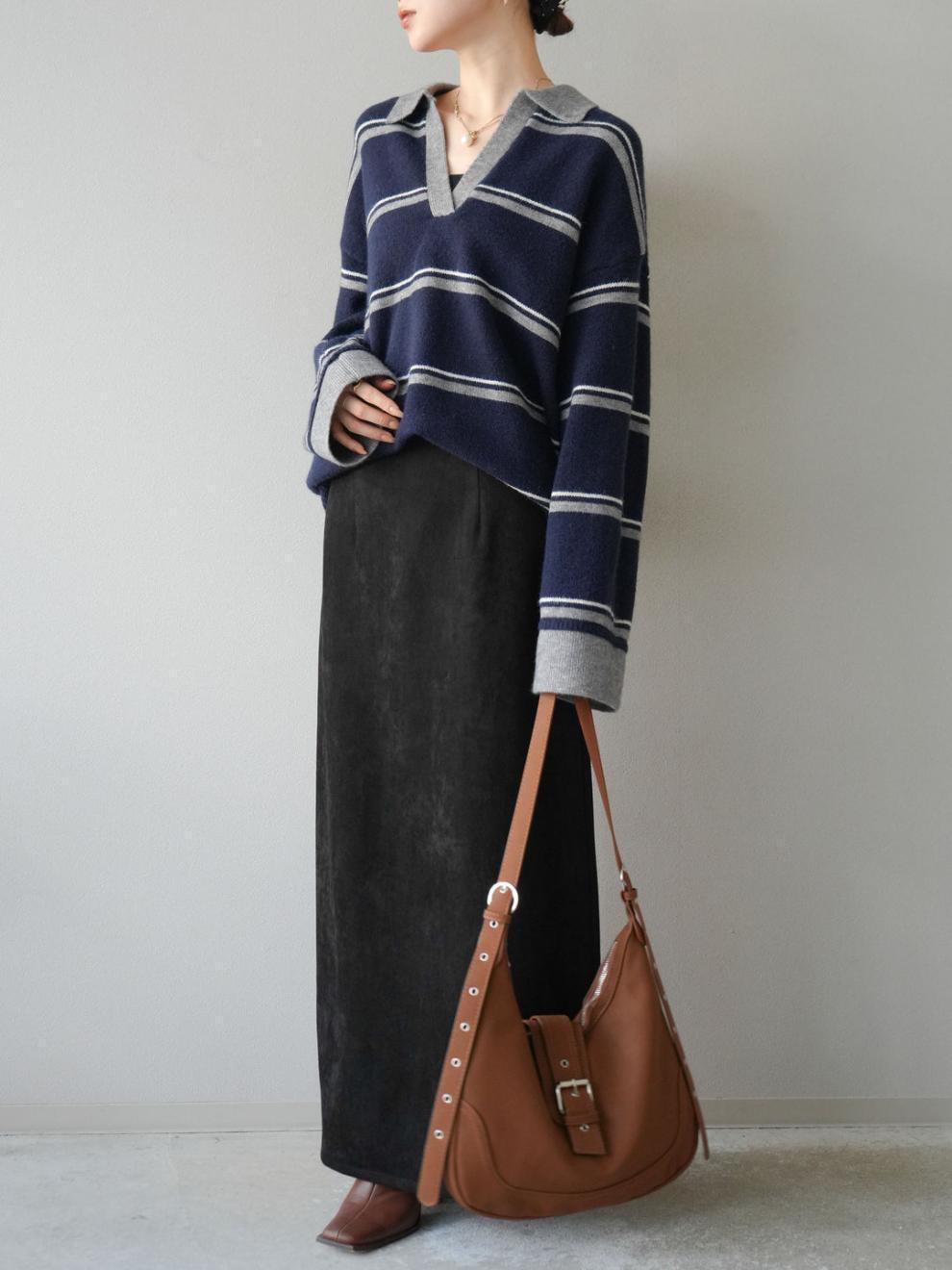 【tops】Ⅴネックボーダー柄ニットトップス N3430