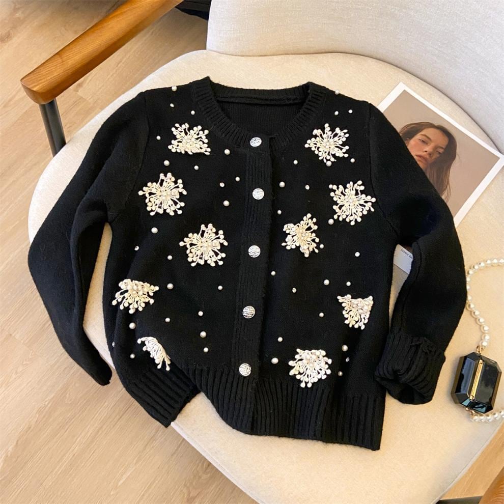【outer】パール立体フラワーニットカーデ　M27420