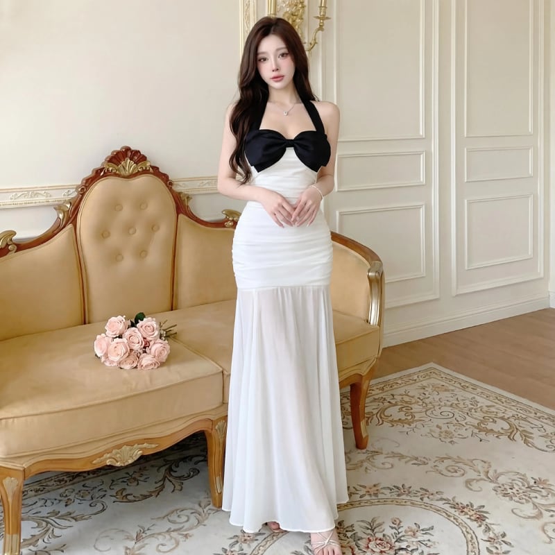 【dress】ホルターネックロングワンピース Q8478