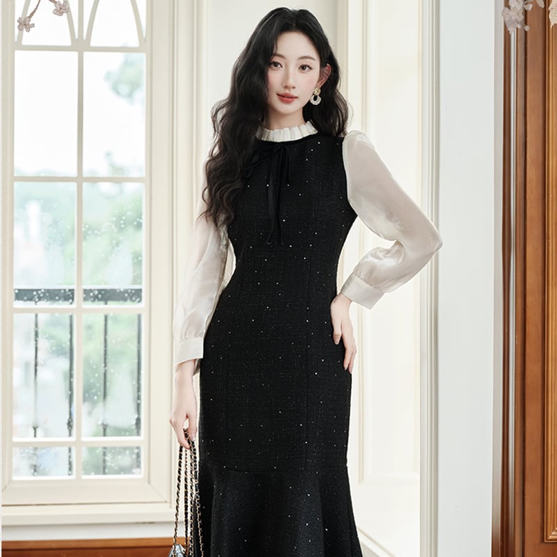 【dress】シアースリーブマーメイドワンピース Q7044