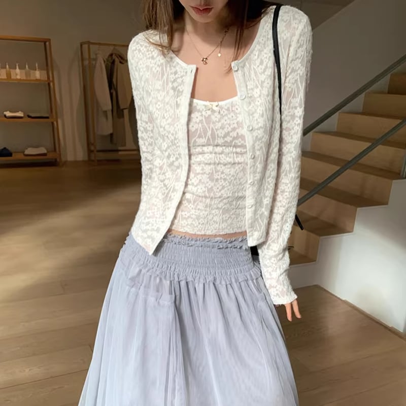【set】レースキャミソール×レースコートセット Q7944
