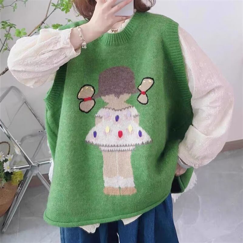 【tops】カートゥーンニットベスト　M18831