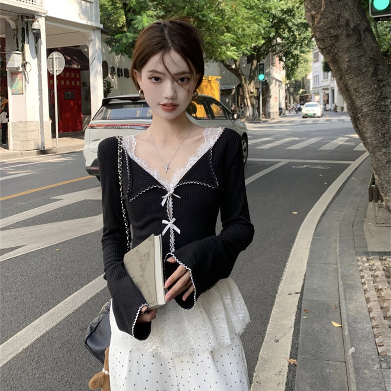 【outer】リボン付きニットカーデ　M29456