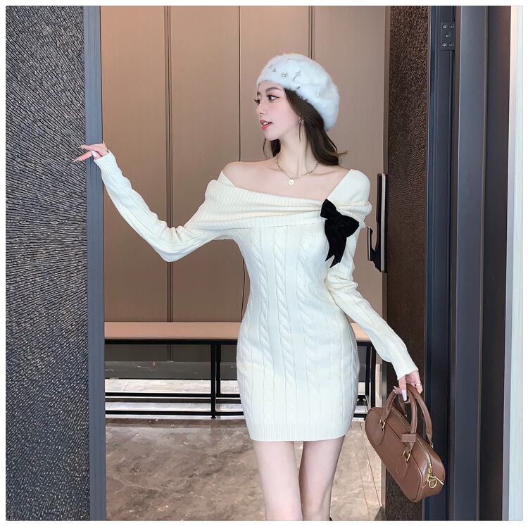 【dress】リボン付きニットワンピース　M28330