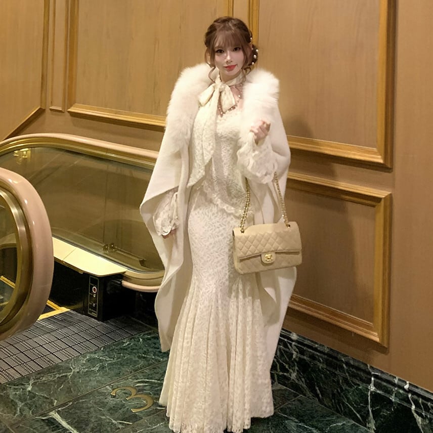 【dress】ベルスリーブマーメイドレースワンピース　N3499